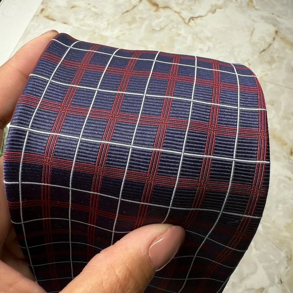NWOT Brooks Brothers Men Silk Tie Red Blue Plaid Stain Resistant 3 5/8